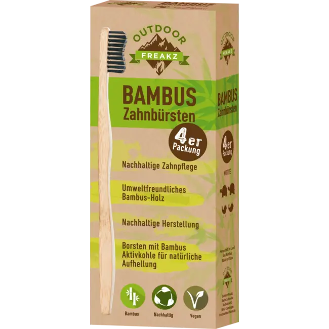 Outdoor Freakz Tandenborstel Bamboe Medium (verpakking Van 4) 4 St