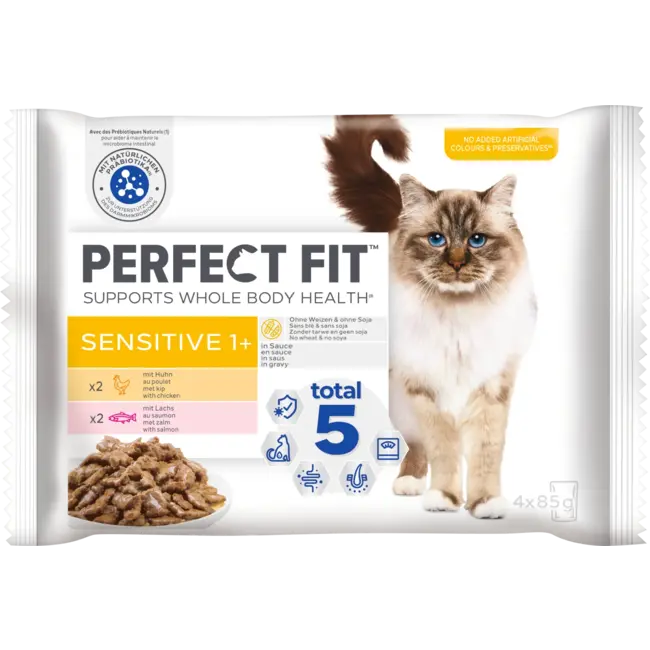 PERFECT FIT Natvoer Kat Sensitive Met Kip & Zalm, Multipack (4x85 G) 340 g