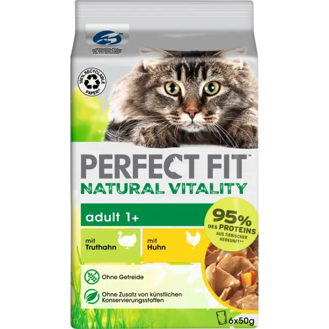 PERFECT FIT Natvoer Kat Met Kip & Kalkoen, Natural Vitality, Multipack (6x50 G) 300 g