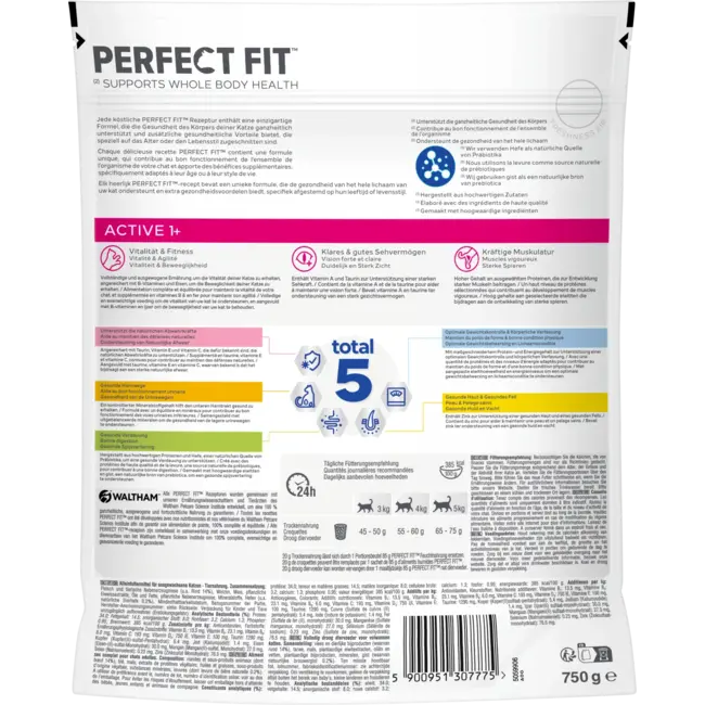 PERFECT FIT Droogvoer Kat Active 1+ Met Rund, Volwassen 750 g