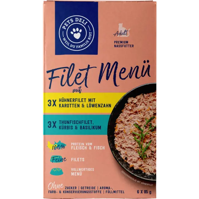 Pets Deli Natvoer Kat Kipfilet & Tonijnfilet, Filet Menu, Multipack (6x85 G) 510 g