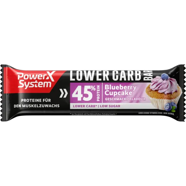 PowerSystem Proteinriegel 45%, Lower Carb Bar, Blueberry Cupcake Geschmack 40 g