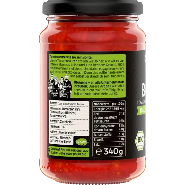 PPURA Tomatensaus, Basilico, Ital. Tomaten & Basilicum 340 g