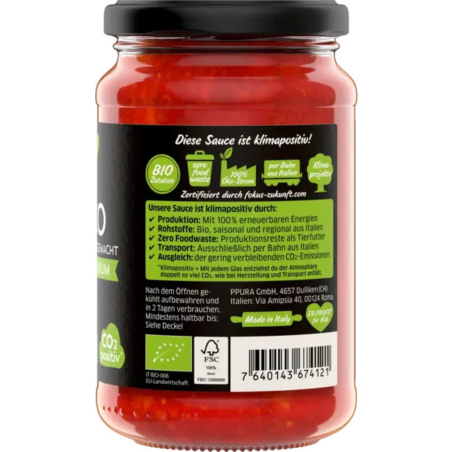 PPURA Tomatensaus, Basilico, Ital. Tomaten & Basilicum 340 g