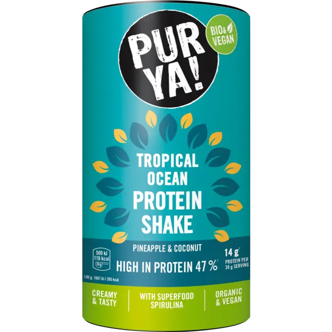PURYA! Protein Shake 47% Tropical Ocean Protein, Pineapple & Coconut Met Spirulina 480 g