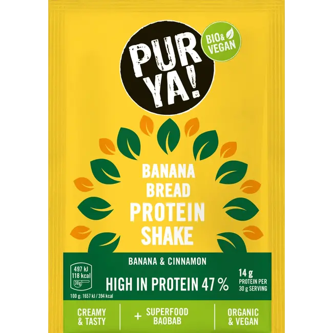 PURYA! Proteinpoeder 47% Banana Bread, Banaan & Kaneel Met Baobab 30 g