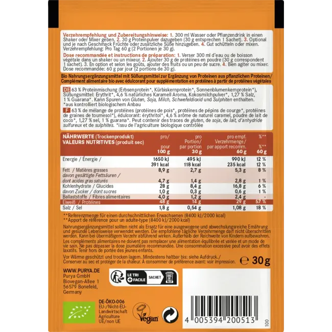 PURYA! Proteïnepoeder 48% Salted Caramel Met Guarana 30 g