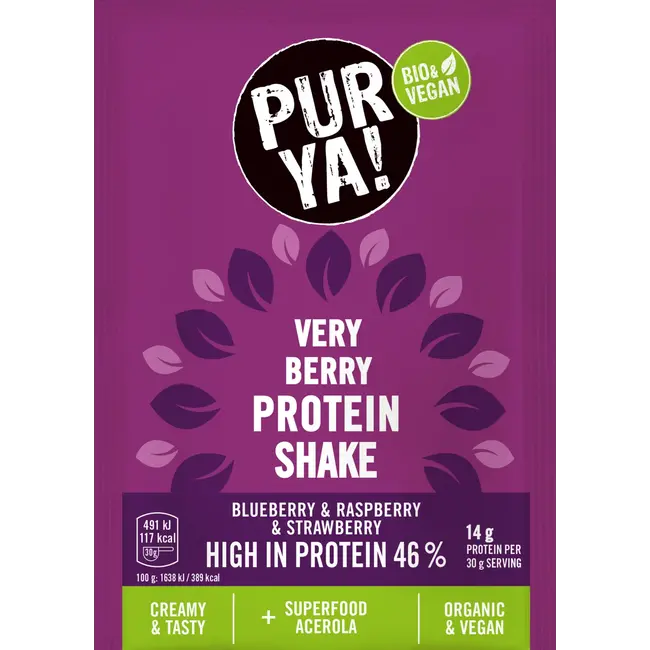 PURYA! Protein Shake 46% Very Berry, Blueberry & Raspberry & Strawberry Met Acerola 30 g