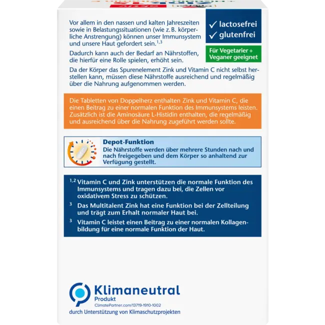 Doppelherz Zink + Histidine + Vitamine C Depot Tabletten 100 St 108 g