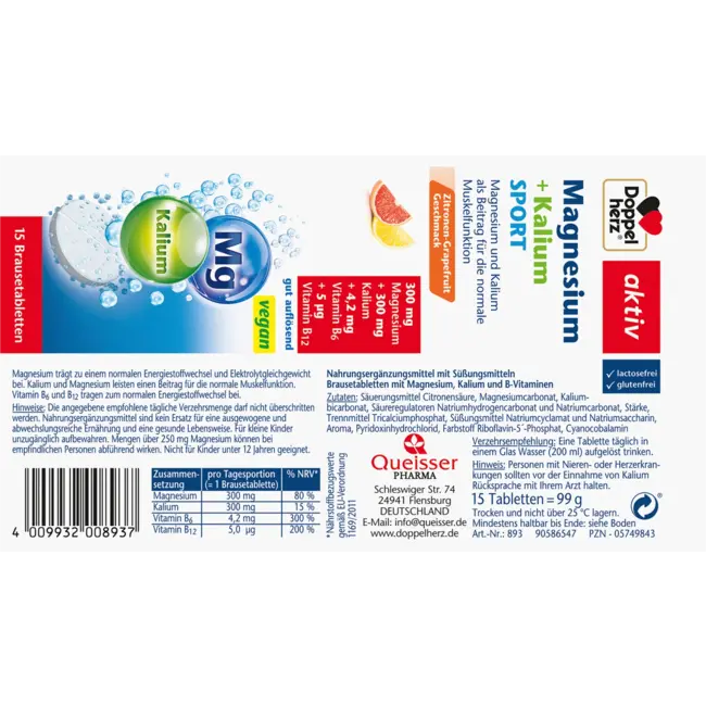Doppelherz Magnesium Kalium Sport Bruistabletten (15 Stuks) 99 g