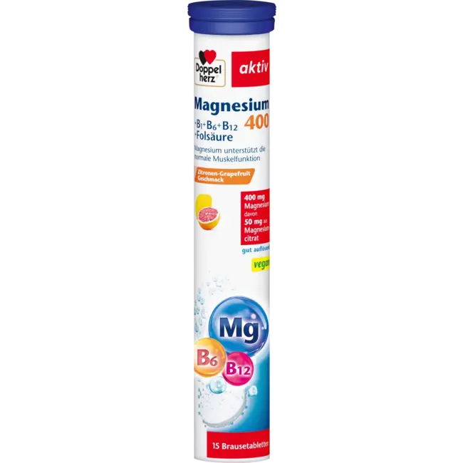 Doppelherz Magnesium 400 + Vitamine B6 + B12 + Foliumzuur Bruistabletten 15 St. 97.5 g