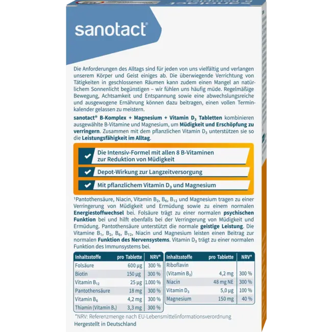 sanotact B-complex + Magnesium + Vitamine D3 Tabletten 40 Stuks 25 g