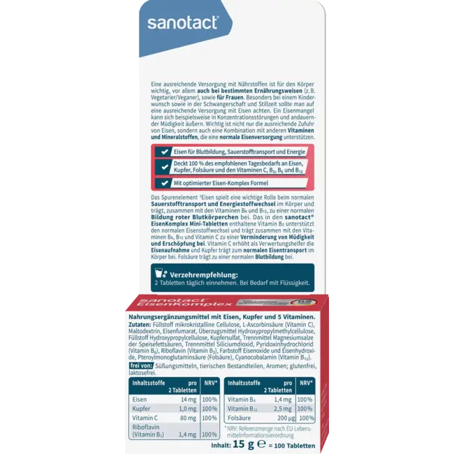 sanotact Ijzercomplex Minitabletten (100 Stuks) 15 g