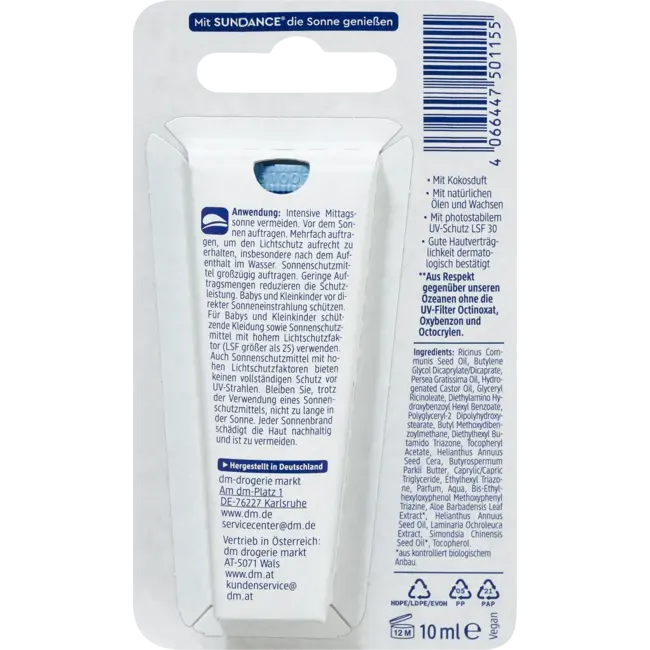 SUNDANCE Lipverzorging Tube Kokos SPF30 10 ml