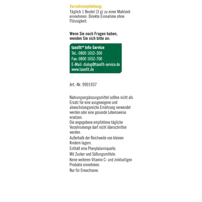 taxofit Vitamine C + Zink + D3 Direct Granulaat 20 St 60 g