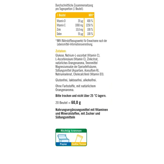 taxofit Vitamine C + Zink + D3 Direct Granulaat 20 St 60 g