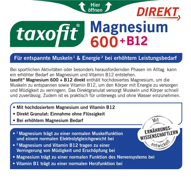 taxofit Magnesium 600 + B12 Direct-granulaat 20th St 40 g