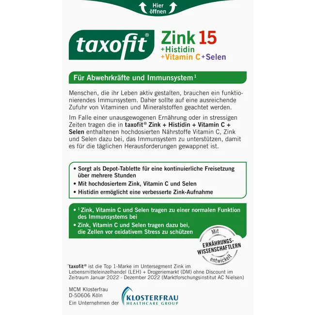 taxofit Zink + Histidine + Vitamine C. + Selenium Tablet 40 St 31.2 g