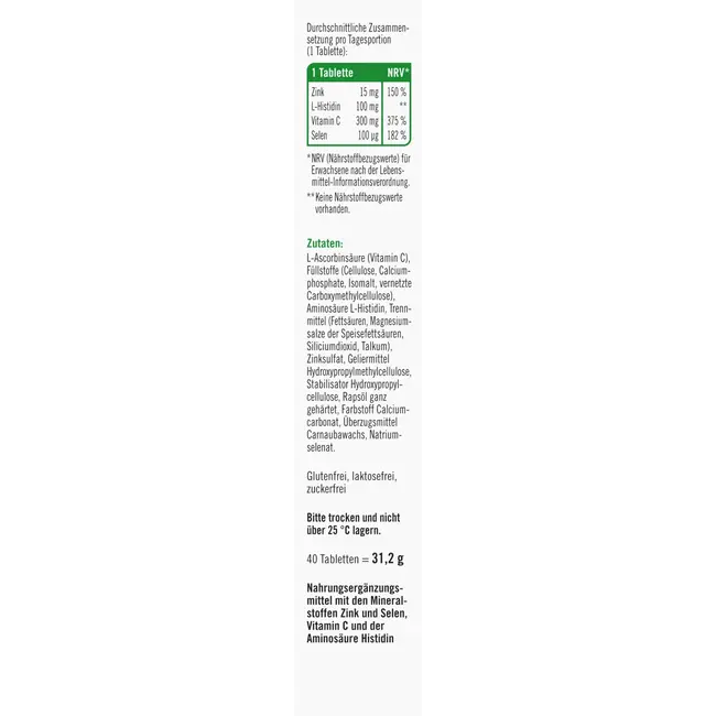 taxofit Zink + Histidine + Vitamine C. + Selenium Tablet 40 St 31.2 g