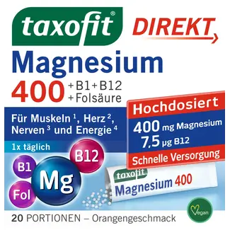 taxofit taxofit Magnesium 400 + B1 + B6 + B12 + Foliumzuur 800 Direct Granulaat 20 St.