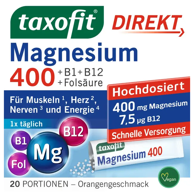 taxofit Magnesium 400 + B1 + B6 + B12 + Foliumzuur 800 Direct Granulaat 20 St. 40 g