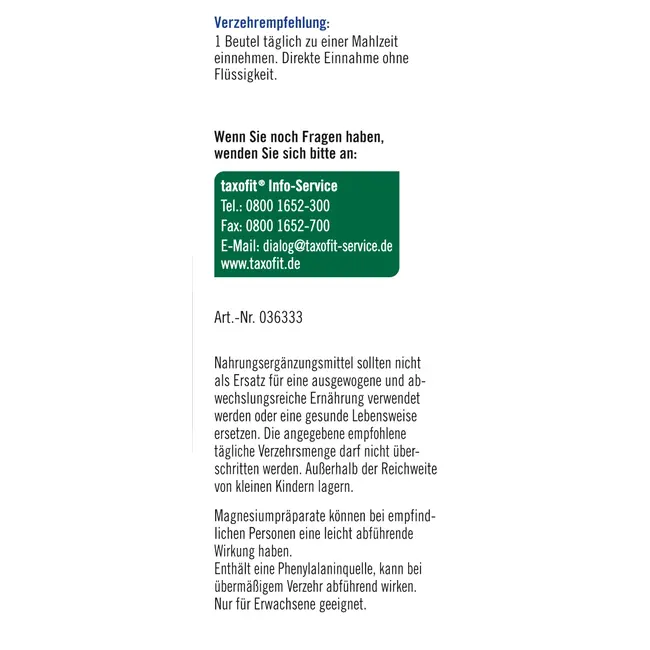 taxofit Magnesium 400 + B1 + B6 + B12 + Foliumzuur 800 Direct Granulaat 20 St. 40 g