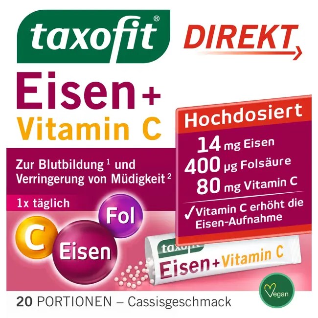 taxofit Ijzer + Foliumzuur + Vitamine C Direct Granulaat (20 Stuks) 22 g