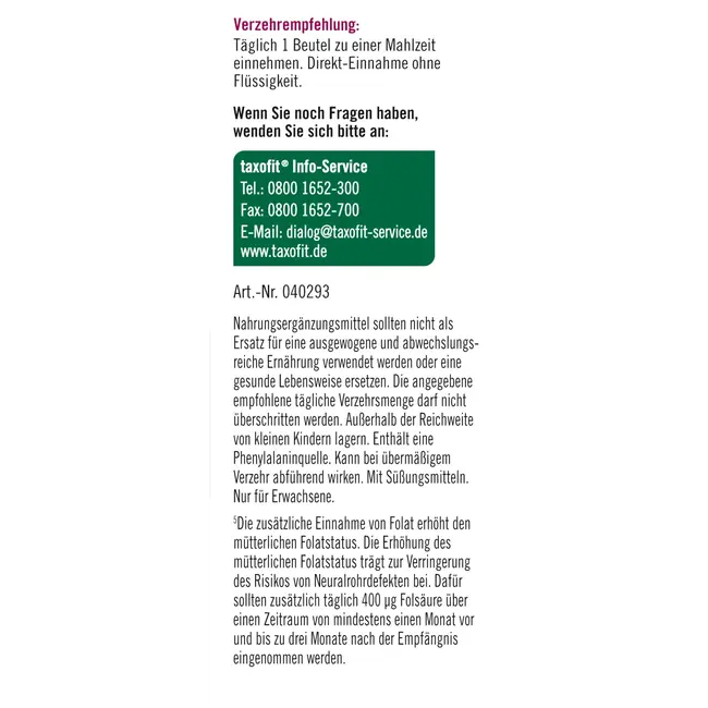 taxofit Ijzer + Foliumzuur + Vitamine C Direct Granulaat (20 Stuks) 22 g