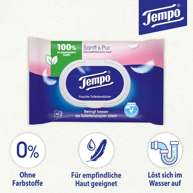 Tempo Vochtig Toiletpapier Zacht & Puur (2x42 St) 84 St