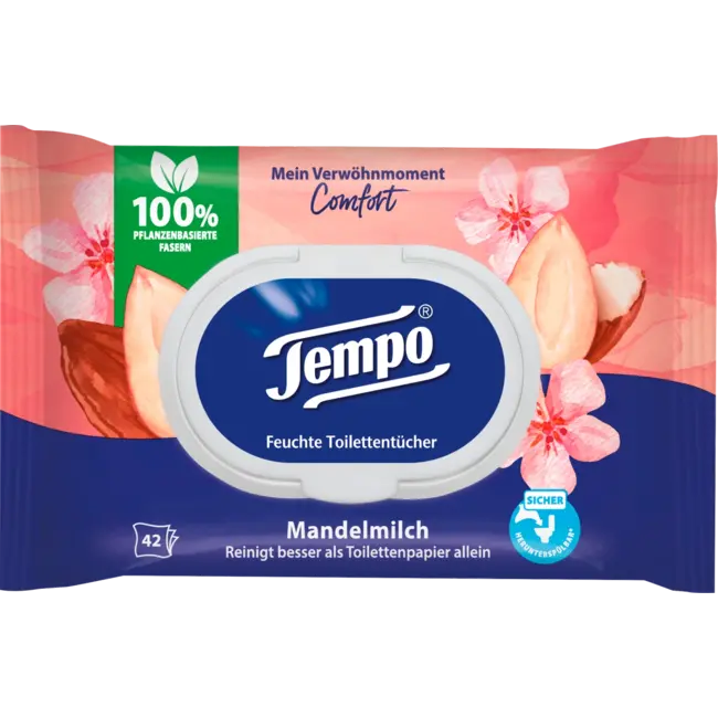 Tempo Vochtig Toiletpapier Amandelmelk & Panthenol 42 St