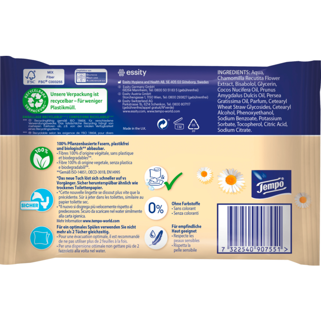 Tempo Vochtig Toiletpapier Zacht & Verzorgend Kamille (2x42 St) 84 St