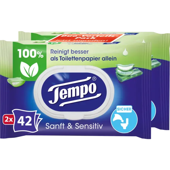 Tempo Vochtig Toiletpapier Zacht & Gevoelig Aloë Vera (2x42 St) 84 St