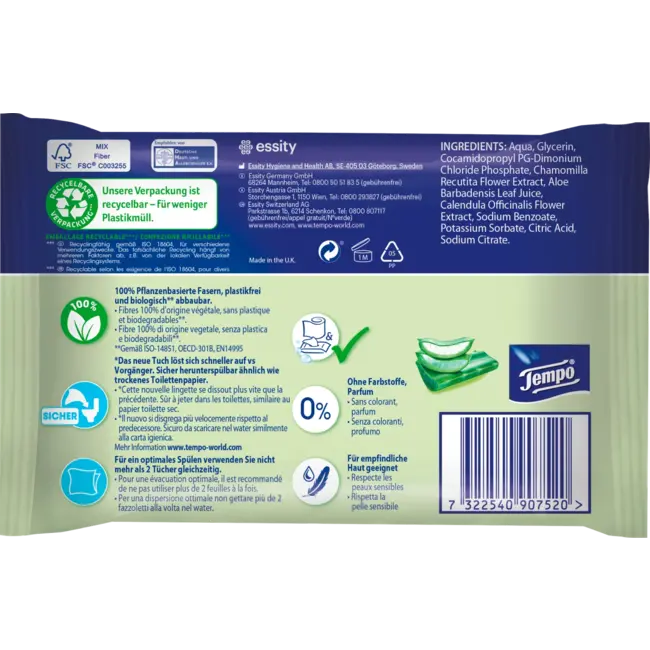 Tempo Vochtig Toiletpapier Zacht & Gevoelig Aloë Vera (2x42 St) 84 St