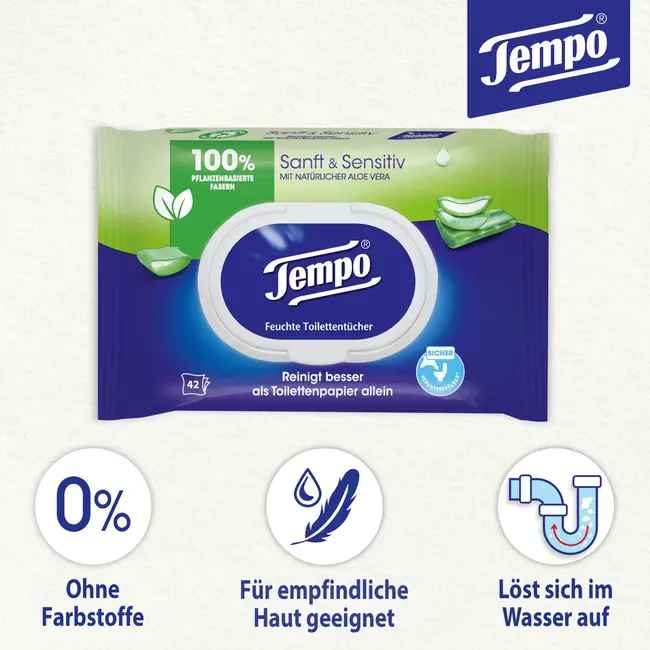 Tempo Vochtig Toiletpapier Zacht & Gevoelig 42 St
