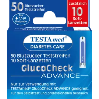 Testa med Testa med Glucocheck ADVANCE Combiverpakking 50 Bloedsuiker Teststrips + 10 Lancetten