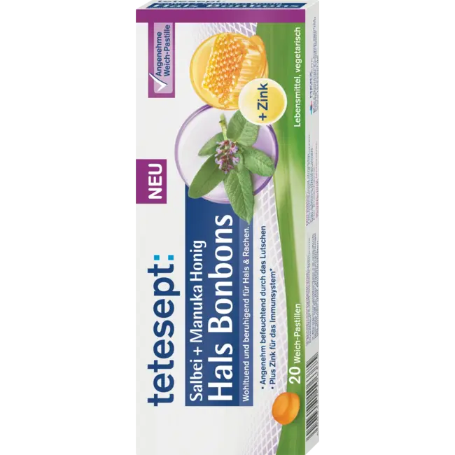 tetesept Keelsnoepjes Salie + Manuka Honing 20 St 20 g