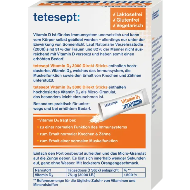 tetesept Vitamine D 3000 I.e. Directe Sticks 20 Stuks 36 g