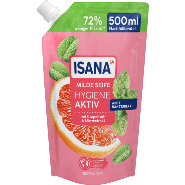 ISANA Milde Zeep Hygiëne Actief Grapefruit Navulverpakking 500mL