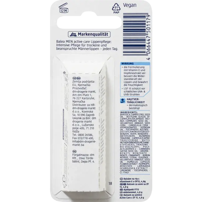 Balea MEN Lippenverzorging Active Care SPF 15 4.8 g