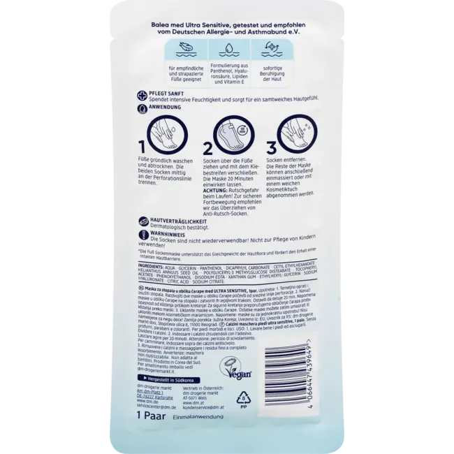 Balea med Sokkenmasker Ultra Sensitive, 1 Paar 2 St