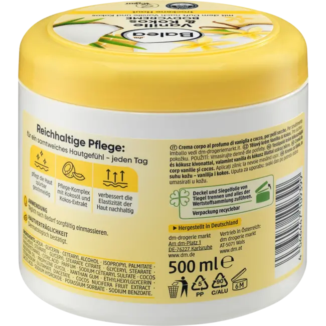 Balea Bodycrème Vanille & Kokosnoot 500 ml