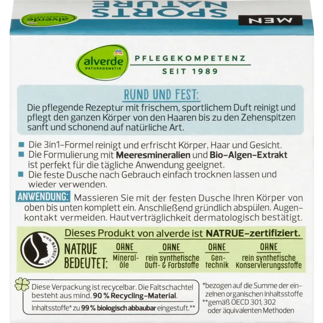 alverde MEN Vaste Douche 3in1 Sport Nature 60 g
