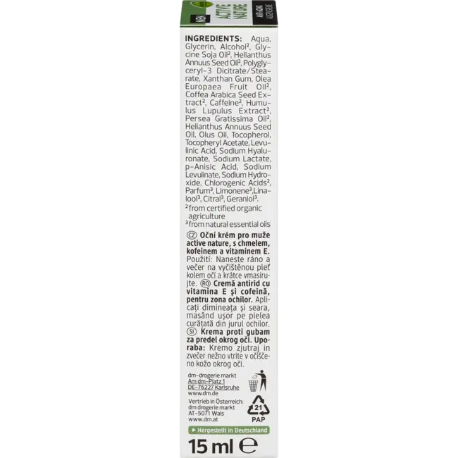 alverde MEN Active Nature Oogcrème Anti-aging 15 ml