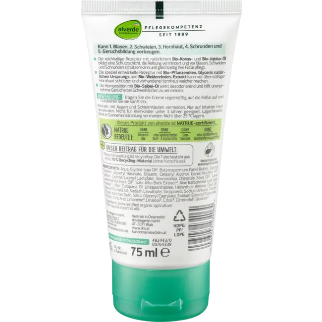 alverde NATURKOSMETIK Voetcrème 5in1 Met Salie & Wilgenbast 75 ml