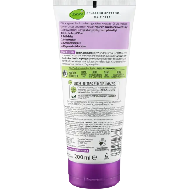 alverde NATURKOSMETIK Haarkuur 4in1 Repair Wunderkur 200 ml