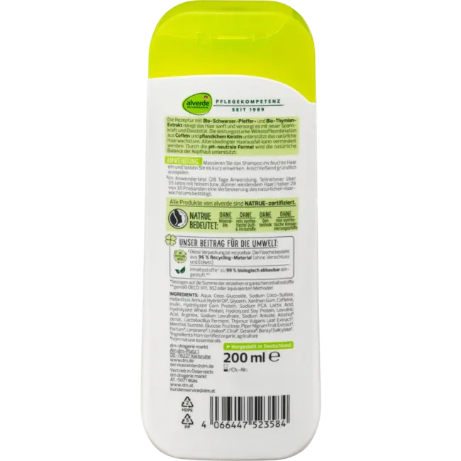 alverde NATURKOSMETIK Shampoo Kracht & Sterkte 200 ml