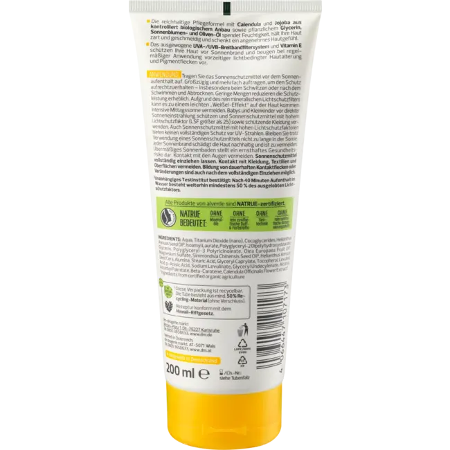 alverde NATURKOSMETIK Zonnemelk Sensitive, SPF 30 200 ml