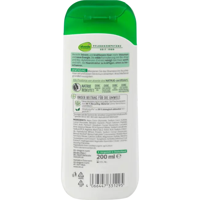 alverde NATURKOSMETIK Shampoo Volume Bio-kiwi Bio-appelmunt 200 ml