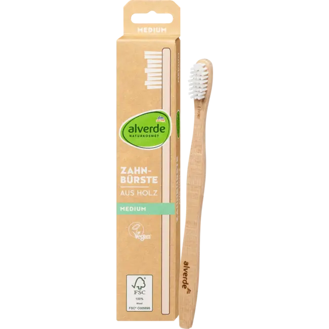 alverde NATURKOSMETIK Houten Tandenborstel Medium 1 St
