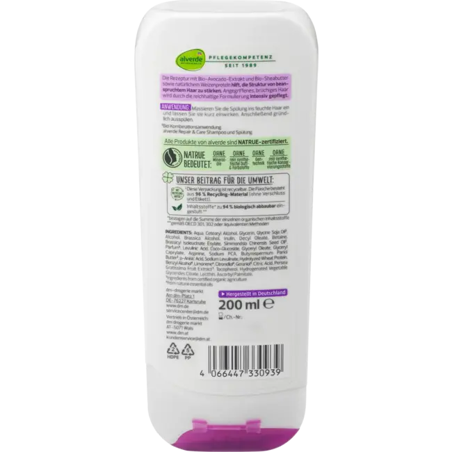 alverde NATURKOSMETIK Conditioner Reparatie Bio-avocado Bio-sheabutter 200 ml